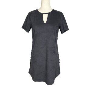 Black Swan Womens Gray Faux Suede Short Sleeve Dress Side Lace Up size Small
